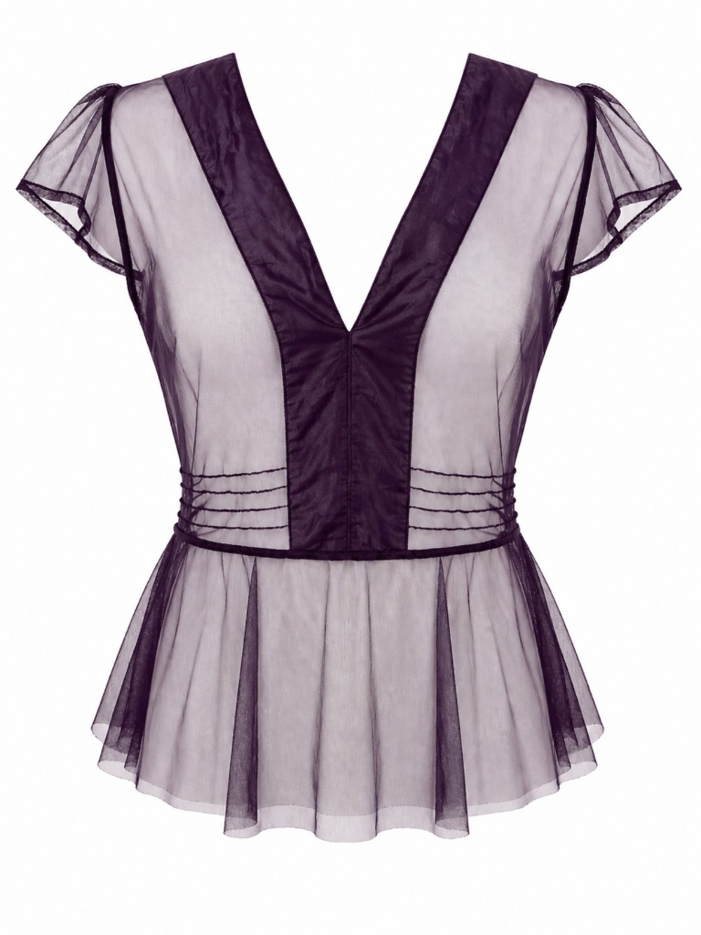 Sheer Plum Mesh Peplum Top – NOA NOA – Size M - Picture 2 of 7